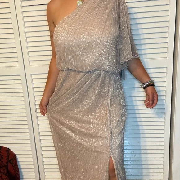 open lace back dress Adrianna Papell Platinum 40416 - Long Beaded Mesh A-line Dress